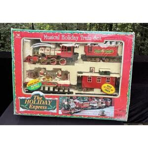 Vintage Holiday Express Musical Train Set In Original Box Animated Teddy Bears